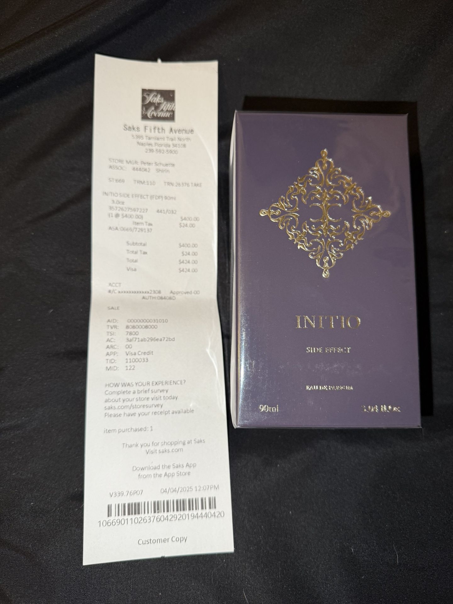 Initio Side Effect Eau de Parfum Spray, Unisex, 3.04 Oz./90 Ml Sealed Box