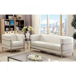 New! White 2 Piece Contemporary Sofa Set w/Stainless Steel Frame $39 Down (NO CREDIT CHECK FINANCING)