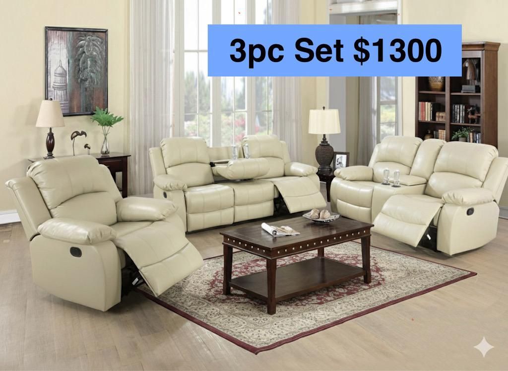 FREE DELIVERY — Brand new 3PC POWER, USB, LED Reclining Sofa Loveseat Chair