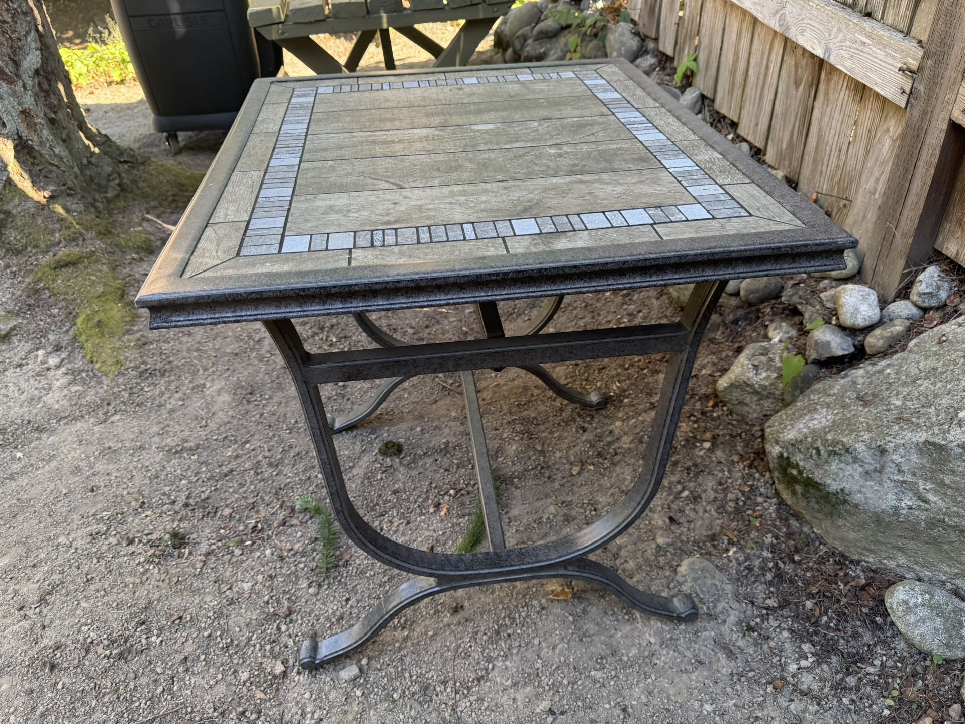 Nice Outdoor Weather Resistant Side Table Steel Base Tile Top