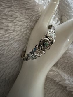 Vintage Southwestern Thunderbird Cuff Fred Harvey Era Bracelet with Turquoise Stone