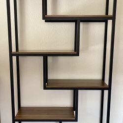 Geometric Bookcase - Black Steel with Wood Shelves