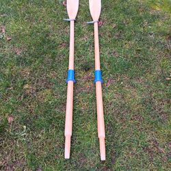 6 foot wooden boat oars with solid brass oar locks 