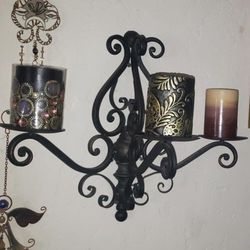 VINTAGE BLACK METAL GOTHIC VICTORIAN GOTH TRIPLE CANDELABRA CANDLE HOLDER WALL SCONCE DECOR S