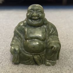 Vintage Antique Large 4” Chinese Carved Dark Green Nephrite Jade Laughing Buddha