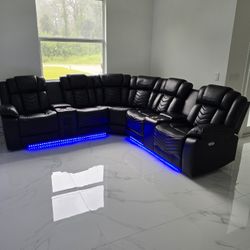 POWER RECLINING SOFA WITH SPEAKERS, LED LIGHTS, USB, BLUETOOTH, CUP HOLDERS AND ARM STORAGE 