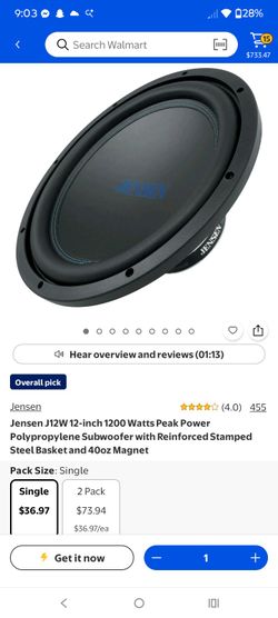 Jensen 1200 watt 300 watt rms 12 inch 4ohm sub