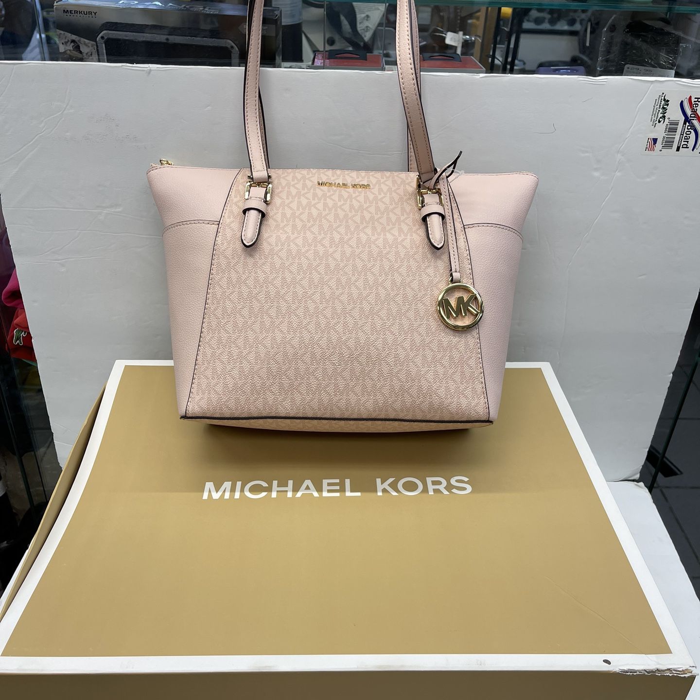 Michael Kors Womens Charlotte Top Zip Tote MK Signature Shoulder Bag (Dark  Powder Blush) MK Signature