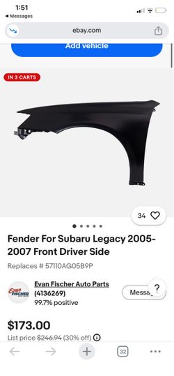 Fender for Subaru Legacy 2005-2007 FRONT DRIVER SIDE