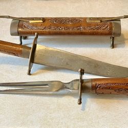Vintage Antique India Carved Knife & Fork Set