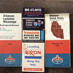 4 Vintage U.S. Gas Station Maps-Mississippi-Ark-La-Tenn-Ga-Fla-Pa-Western U.S