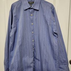 Kenneth Cole Reaction Shirt Mens 16 34-35 Blue Striped Regular Fit Wrinkle Free 