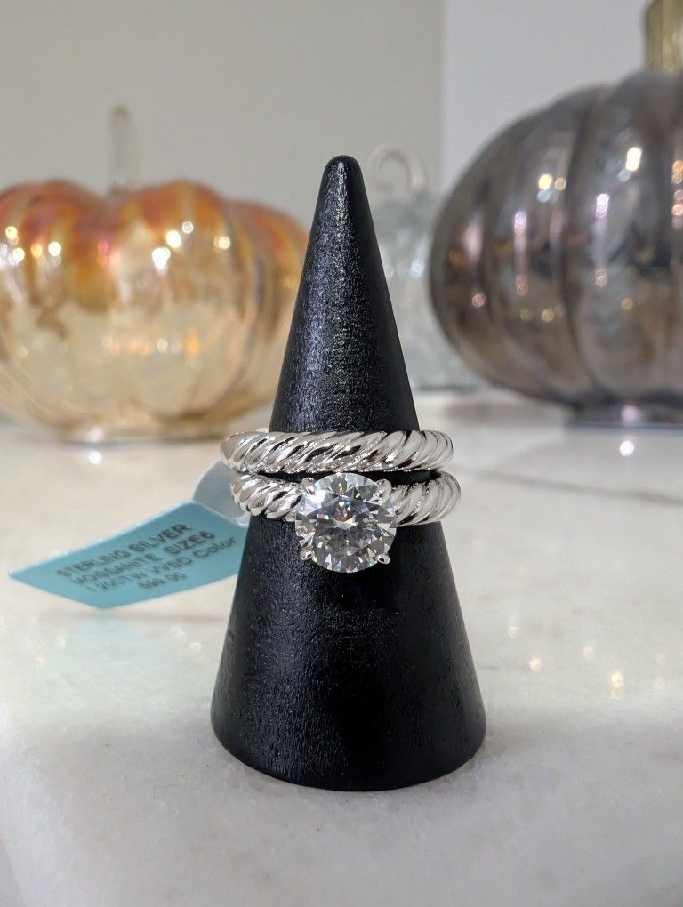 Solid .925 Sterling Silver Moissanite Ring Set