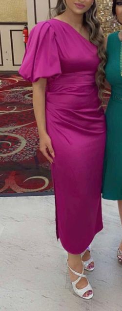 Fuchsia Satin Midi Dress 