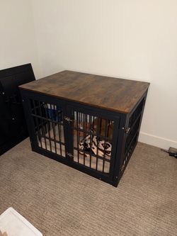 38” Heavy Duty Dog Crate Furniture – Rustic Wood & Black Metal