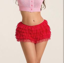 SMALL RED Women Lolita Bloomers Ruffle Shorts Lace Cute Pumpkin Pants Sexy Boyshorts Layered Y2k Mini Shorts Pettipants