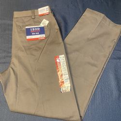 Mens IZOD Brown Dress Pants Flat Front 34x34