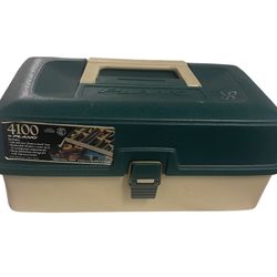 Vintage PLANO 4100 Fishing Tackle Box Tray Tan/Green U.S.A.