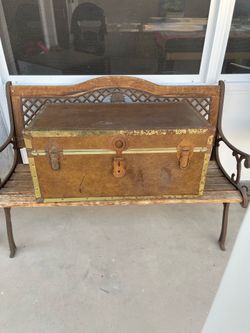 Vintage Trunk With Leather Handles - Lots Of Patina - Solid And Sturdy - No Issues