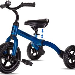 3 in 1 Tricycle Age 2-5, Folding Kids Balance Bikes with Adjustable Seat and Removable Pedal - Blue