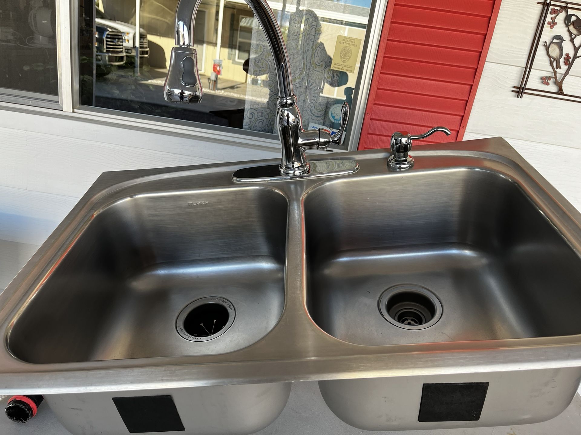 Elkkay Stainless Steel Double Sink With Faucet And Soap Dispenser Hot And Cold Hoses  33x22 9 Deep $115 Excellent Condition Mesa