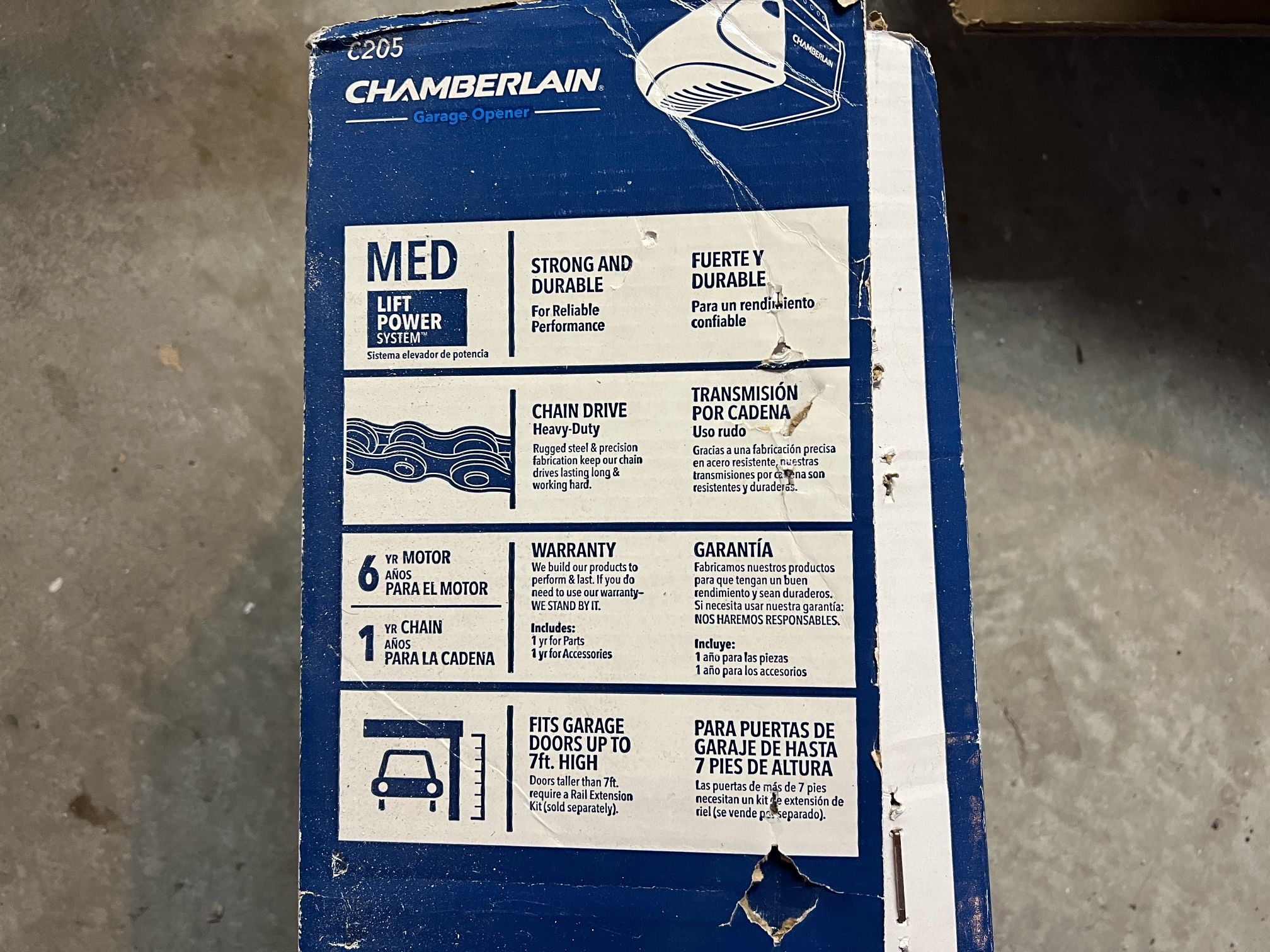 Chamberlain C205 0.5HP HeavyDuty Chain Drive Garage Door Opener for