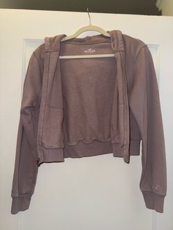 Hollister Mauve Cropped Fleece Zip-Up Hoodie