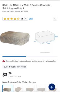 3 .5-in H x 11.5-in L x 7.5-in D Peyton Concrete Retaining wall block