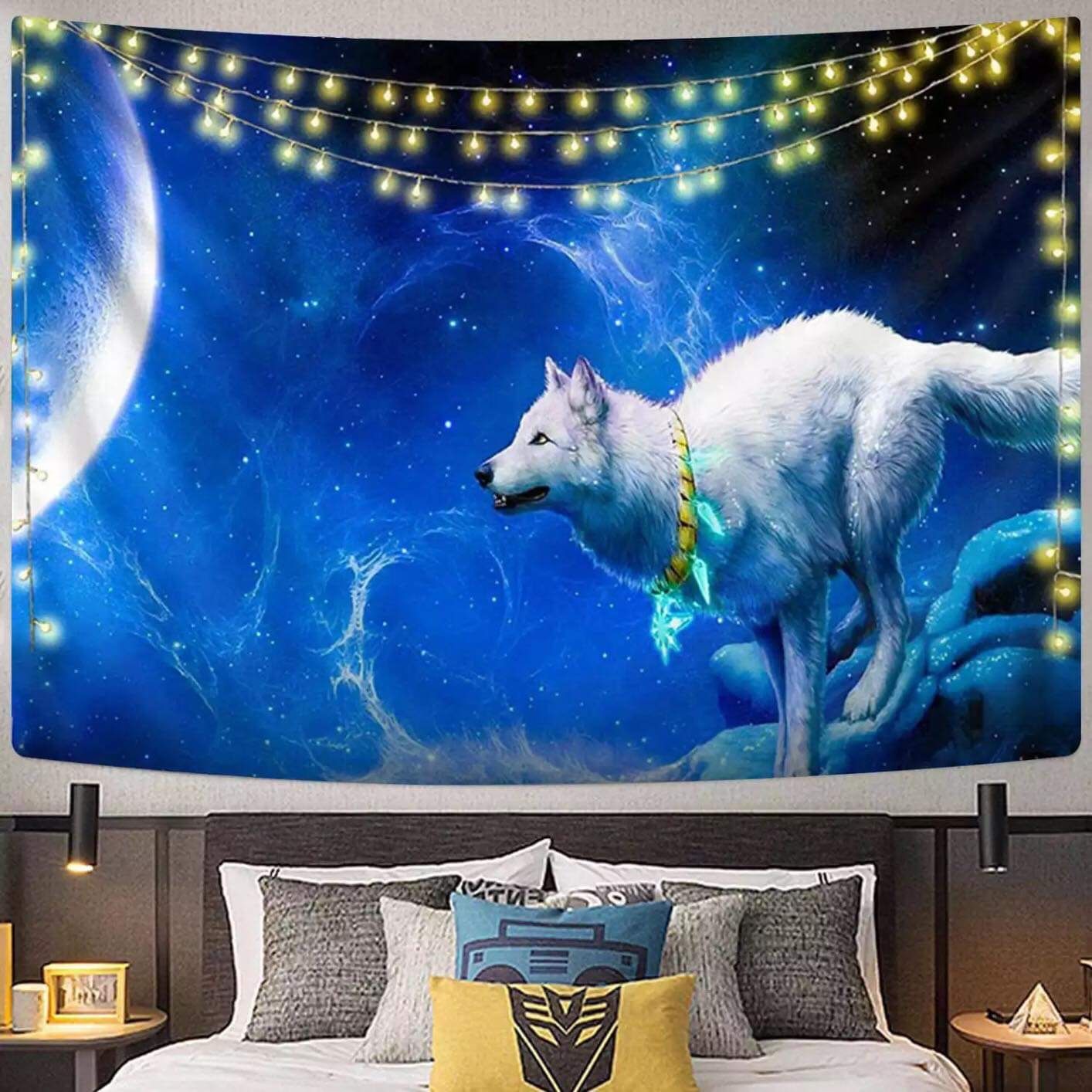 Beautiful Wolf N Moon Tapestry