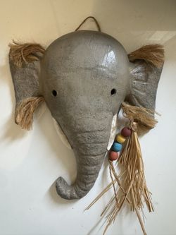 Gray Elephant Wall Decor with Colorful Beads. Charming. Excellent condition