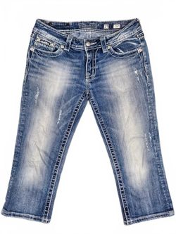 Miss Me Womens Medium Wash Embellished Denim Capri Jeans 29