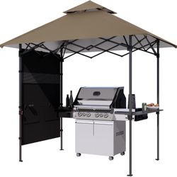 ABCCANOPY 8x5 Pop Up Grill Gazebo - Outdoor BBQ Canopy with Shelf & Sidewall, Portable Barbeque Shelter with 2 Magnetic LED Lights, Carry B