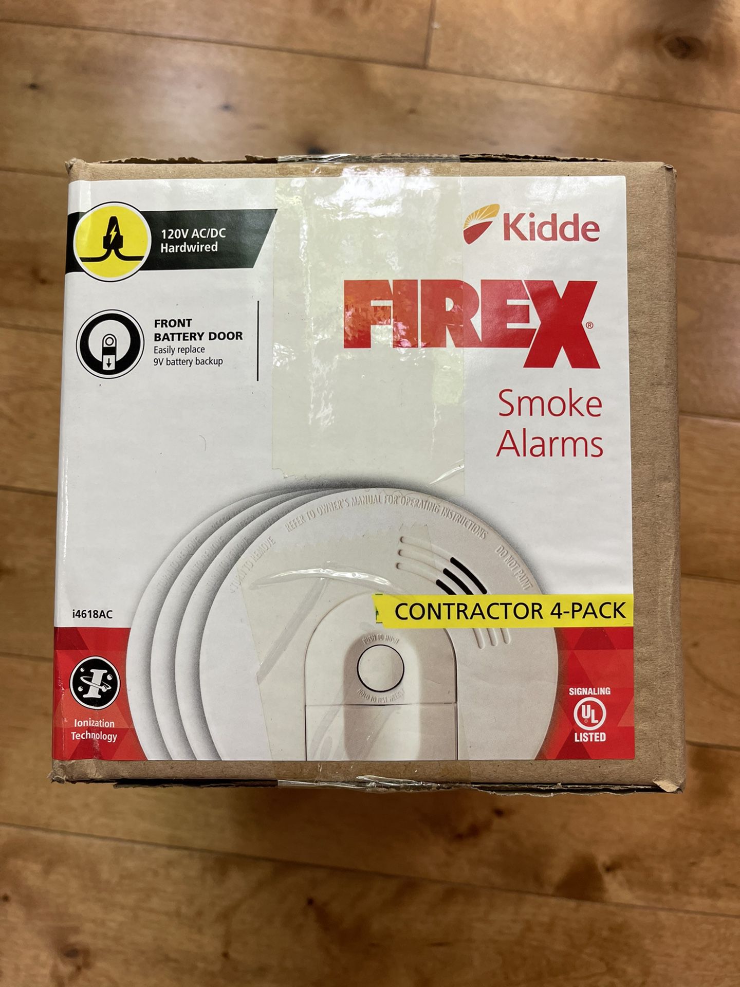 Kidde Firex Smoke Detector, Hardwired with 9-Volt Battery Backup & Front-Load Battery Door, Smoke Alarm, 4-Pack