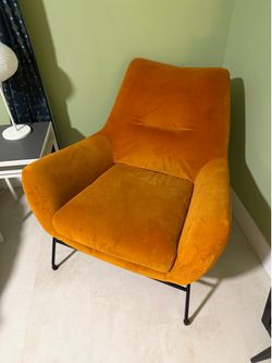 Orange Velvet Armchair with Black Metal Legs