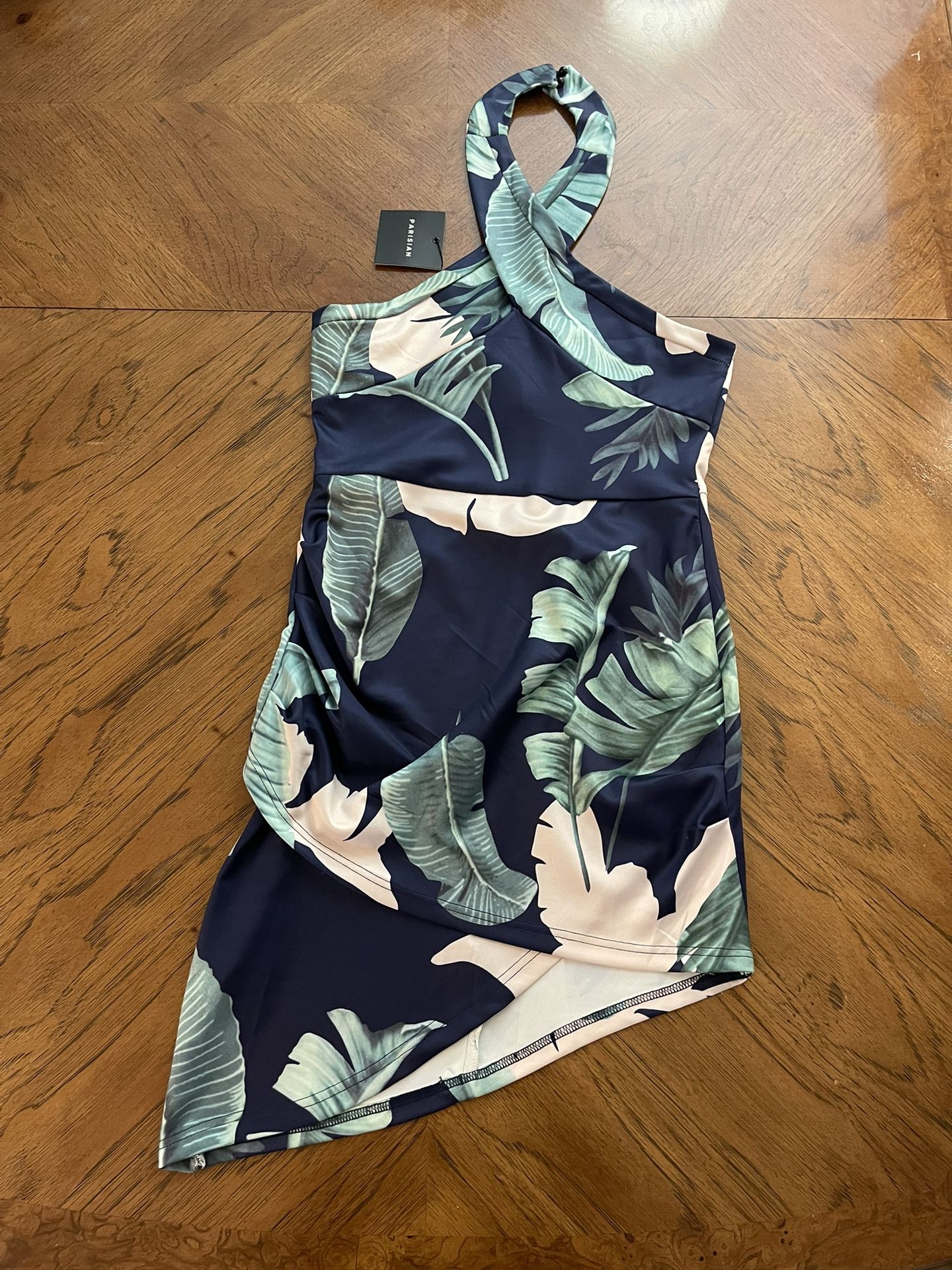 New Parisian Asymmetrical Floral Print Halter Top Tropical Dress - Size 10 US (See Description)