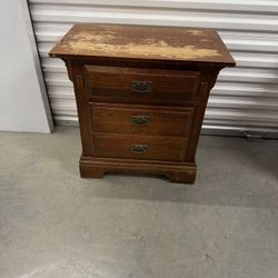 1990s Mission Style Oak 3-Drawer Nightstand - Banged Up, Needs Refinishing, Solid Build!