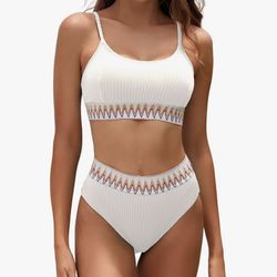 Bikini Set Ribbed High Waisted Color Block Bathing Suit