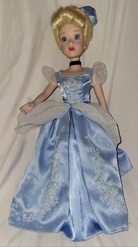 Disney Cinderella Porcelain Doll Blonde Hair Blue Eyes 16" Tall With No Flaws