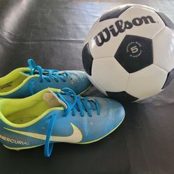Nike Soccer Shoes (Women's 7?) And Soccer Ball