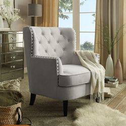 Rosevera Vasari Tufted Wingback Chair, Fabric and Wood, Warm Beige

D