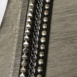 Black Leather Studded / Chained Bracelet