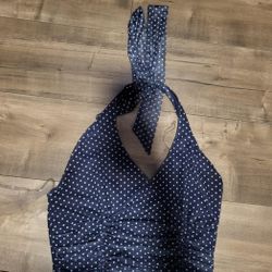 Blue and White Polka Dot Halter Crop Top
