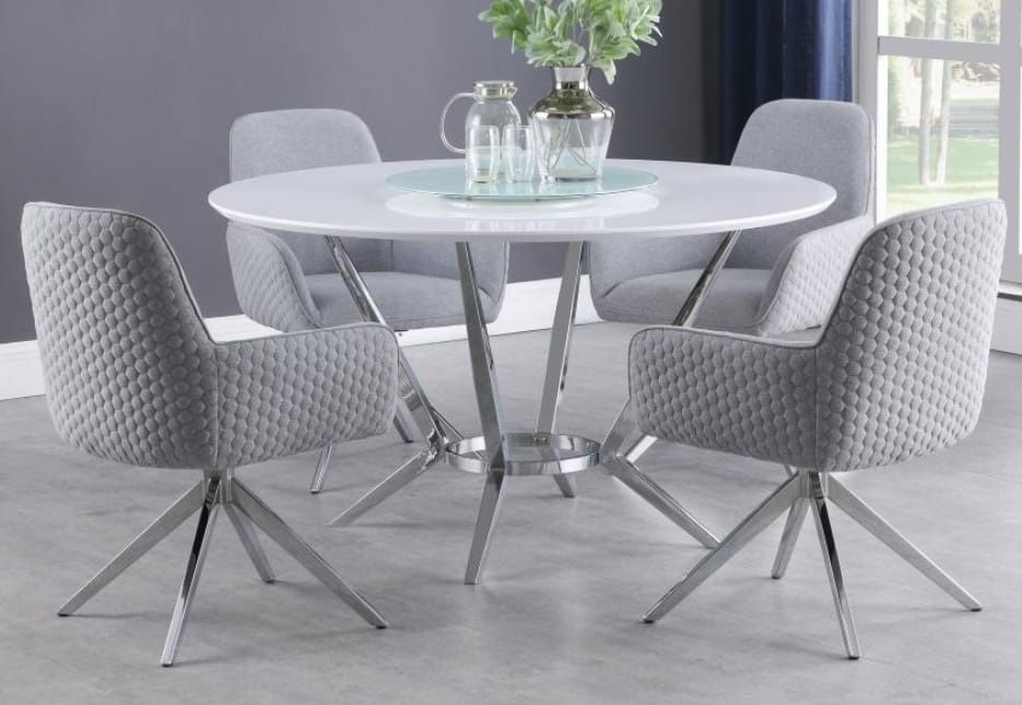 Round 54-inch Lazy Susan Dining Table White High Gloss