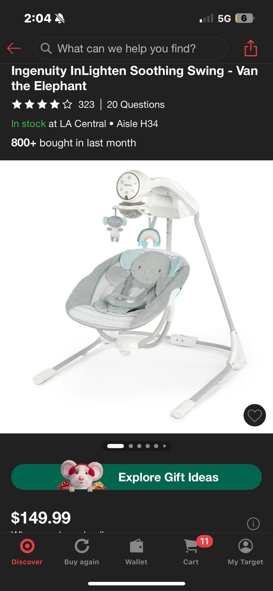 Ingenuity InLighten Soothing Swing - Van the Elephant