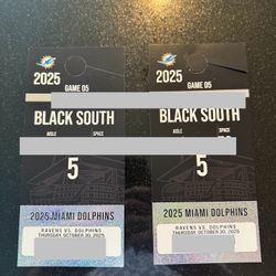Two Black South Parking Tickets For Tonight’s Dolphins Game Vs Ravens.