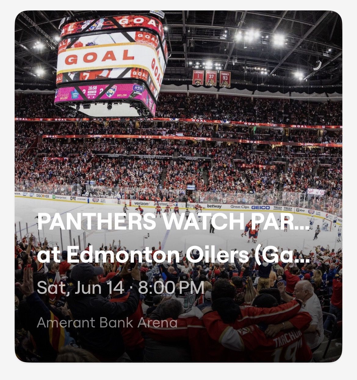 PANTHERS WATCH PARTY GAME 5 6/13 ONLY TWO TICKETS LEFT