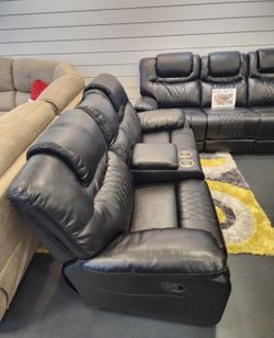 Holiday sale. Santiago, black leather reclining sofa and loveseat set only $1299. Easy finance option. Same day delivery.