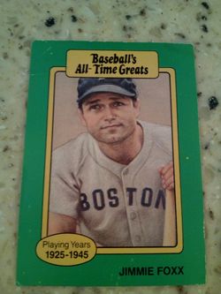 Vintage 1987 hygrade baseball/ Jimmie Foxx/ first base/ baseball's all-time greats/ playing years 1925-1945