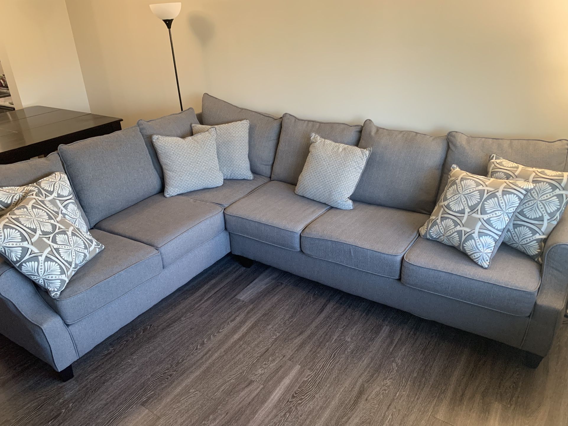 Gray Cloth L- Shaped Couch