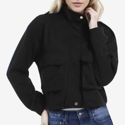 MISS MOLY Womens Cropped Jacket Zip Up Casual Long Sleeve Bomber Coat with Pockets Trendy 2025 Navy S